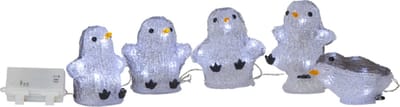 Star Trading Schattige buitenverlichting 'Crystalo' met 5 pinguïns, batterij + timer, witgrijs, L 130cm