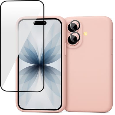 Hoesje geschikt voor iPhone 17 - Screenprotector Volledig Dekkend Glas & Camera Protector - Mat Back Case Roze