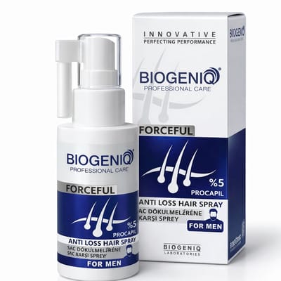 Biogeniq Forceful %5 Procapil Anti-Hair Loss Spray voor Mannen 60 ml – Professionele Haaruitval Behandeling met Procapil Complex – Versterkt Haarwortels, Stimuleert Haargroei en Vermindert Haaruitval