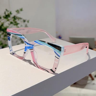 Lunettes Surdimensionnées Rayées Colorées Élégantes KAMMPT Décor Carré Personnalisé Monture Chic Design Élégant Lunettes pour Dames gray