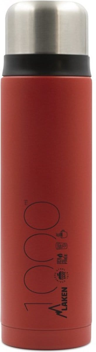 Laken thermosfles roestvrijstaal Rood 1.0L met drinkmok, dubbelwandige rvs drinkfles