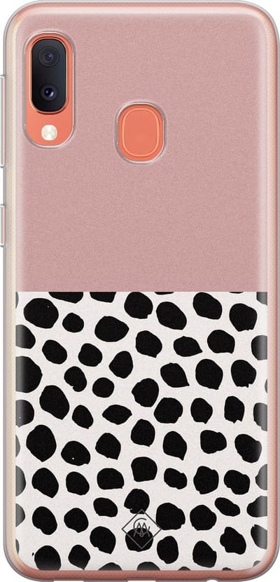 Casimoda® hoesje - Geschikt voor Samsung A20e - Stippen roze - Backcover - Siliconen/TPU - Grijs