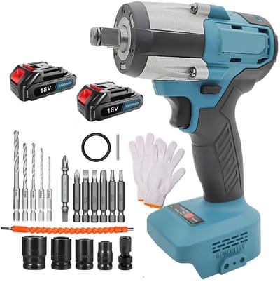 Accu-slagmoersleutel – 500 Nm hoog koppel – Borstelloos – Met 2x 3,0Ah accu's en 4 doppen – Voor wielmoeren van auto, camper en vrachtwagen