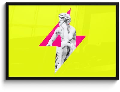 Poster in lijst - Fotolijst 90x60 cm - Posters - Beeld - Man - Bliksemschicht - Geel - Posterlijst zwart - Decoratie - Wanddecoratie woonkamer - Muurdecoratie slaapkamer