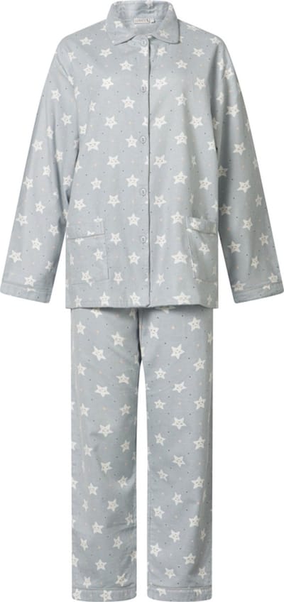 Lunatex - klassieke dames pyjama 641777 met doorknoop - flanel - grijs - maat XXL