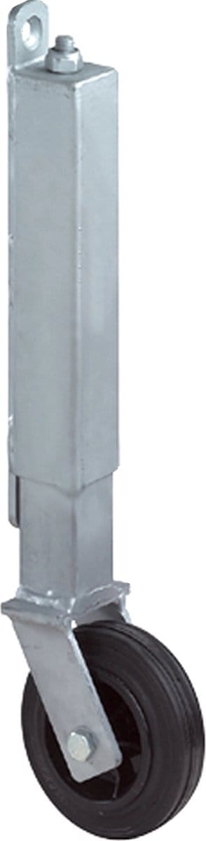 Meso poortwiel met veer – meeverend – 100 mm – 70 kg – rubber wiel – verzinkt frame