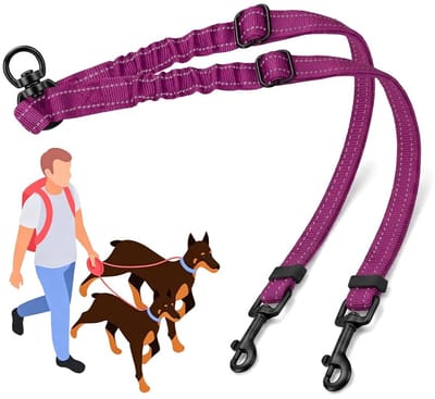 Dailygoods- Hondenriem Dubbel 360° Draaibaar - Verstelbare Hondenriem - Reflecterende Strips - Polyester - Geschikt voor Kleine/Middelgrote/Grote Honden - Hondentuig