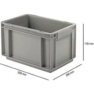 Bak in euro-maat EF 3170, van PP, inhoud 6,5 l, gesloten wanden, gesloten handgreep, grijs