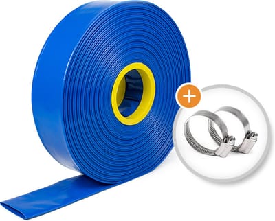 Rubbermagazijn - Verstevigde - platte waterslang - Rol 50m - Ø 70mm - Incl. 2x Slangklem - Flexibel & Scheurvast
