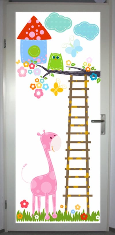 Deurposter 'Uil en giraffe' - deursticker 75x195 cm