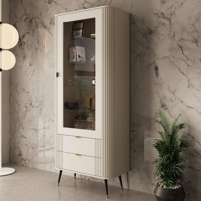 Meubella - Oahu - Vitrinekast - Beige - 78x40x192 cm