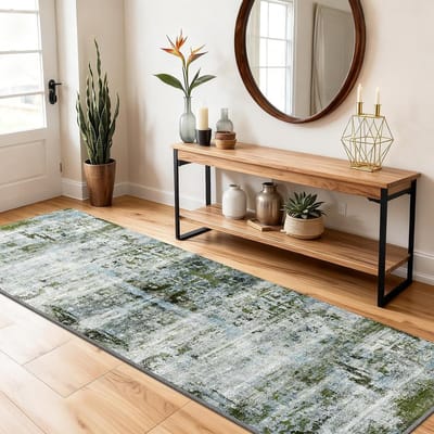 Moderne Abstracte Vloerloper 60x180cm Korte Pool Super Zacht Wasbaar en Antislip voor Hal, Woonkamer en Slaapkamer in Mosgroen