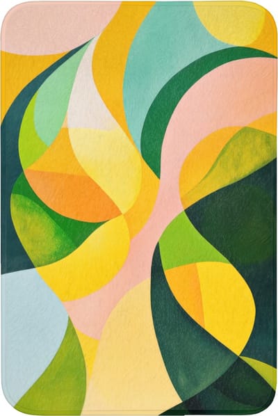 Badmat 60x90 cm - Antislip - Abstract - Geel - Roze - Groen - Badmatten voor badkamer - Badkamermat - Douchemat - Badkamer mat