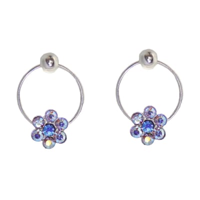 Behave - Oorbellen - Rondje met Bloem - 925 Sterling Zilver - Lille Paars
