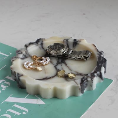 Marmeren Sieraden Schotel - Decoratief Bakje - Opbergen Sieraden - Natuurlijk Marmer - 16x16x1.8 cm - Calacatta Altviool