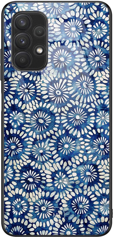 Hoesje geschikt voor Samsung Galaxy A32 4G - Azure daisies - Hard Case Zwart Back Cover - Bloemen - Blauw - Mooie Telefoonhoesjes