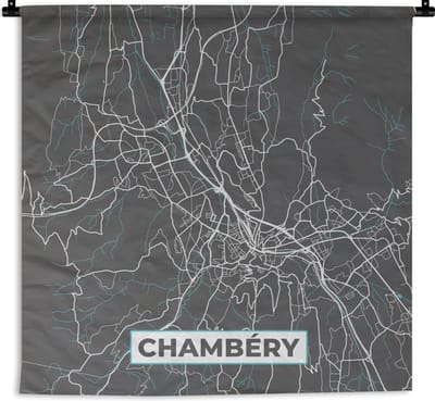 Wandkleed - Wanddoek - Chambéry - Stadskaart - Kaart - Frankrijk - Plattegrond - 180x180 cm - Wandtapijt
