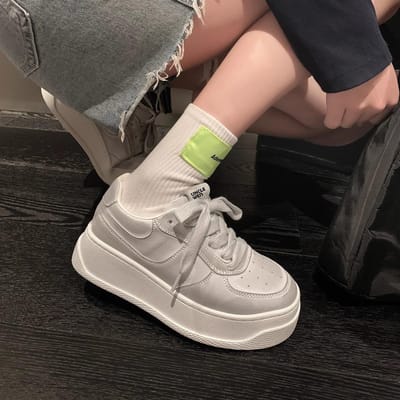 Lente Nieuw Muffin Dikke Zool Leer Verweerd Casual Overal Bij Passend Sport Makkelijk Te Dragen Borad Schoen Dames 40 beige