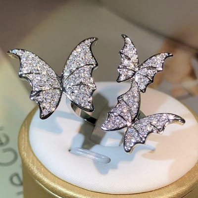 Sterling Zilver Romantische Luxe Witte Zirkonia Drie Vlinders Openingsring Voor Vrouwen Feest Bruiloft Sieraden Cadeau 7 gray