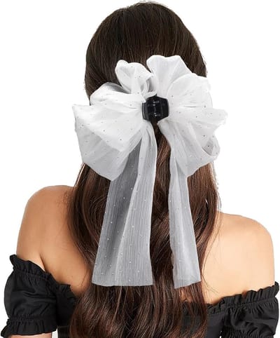 Grote Witte Haarstrik met Lint voor Dames Kapsels - Stijlvolle Haaraccessoire voor Feest en Dagelijks Gebruik