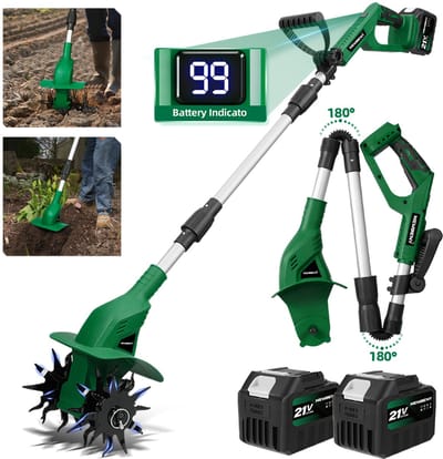 NewBeny Accu Grondfrees - 900 tpm - Elektrisch Tuinfrees - Borstelloze motor- met 2x 6.0 Ah Accu's - 15 cm werkdiepte - 20 cm werkbreedte - Accu Motorhak