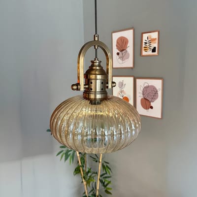 Bamyum Elegant Glazen Enkele Kroonluchter Retro Honingkleur Hanglamp
