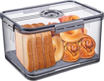 QTTVBTNA – Broodtrommel – Bewaarbox – met Deksel – Brood Bewaarbox en Broodopslag Container – Moderne Brooddoos voor Brood, Toast, Crackers en Keuken Voedselopslag – Grijs