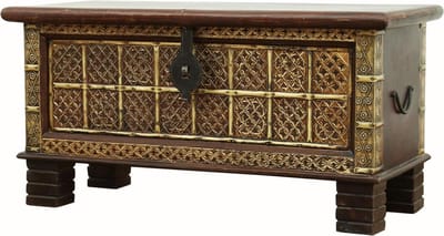 Oosterse kist van hout 90 cm - Vintage zitbank met opbergruimte - Opbergdoos met deksel - Badkamer - Slaapkamer piratenkist