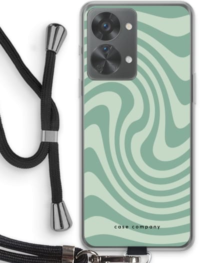 Case Company® - Hoesje met koord geschikt voor OnePlus Nord 2T hoesje met Koord - Swirl Groen - Telefoonhoesje met Zwart Koord - Bescherming aan alle Kanten en Over de Schermrand