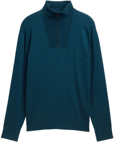 Tom Tailor Denim - Troyer gebreide trui van katoen - Maat M - deep pond green