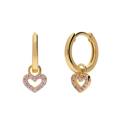 Lucardi Kinder Zilveren goldplated oorring kinderen hart roze - Oorbellen - 925 Zilver - Goudkleurig