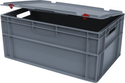 Alpac Stapelbak met deksel - Opbergbak met deksel - 600 x 400 x 290 mm - 52L - Grijs