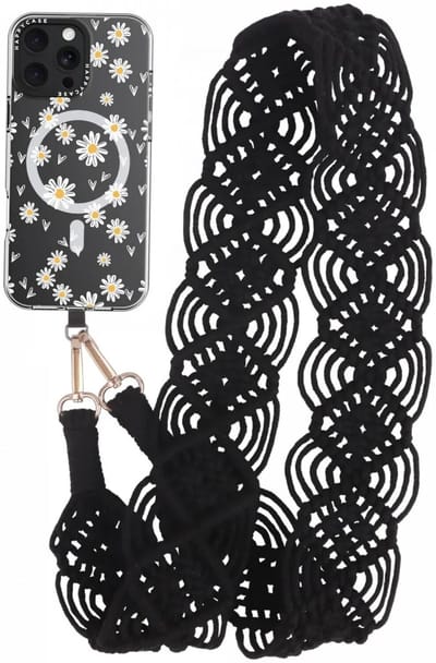 HappyCase Ibiza Universeel Stoffen Crossbody Telefoonkoord (120CM) Zwart