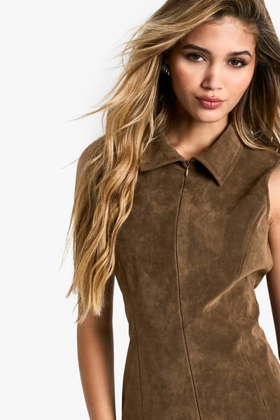 boohoo Dames Suede Tennis Rok Mini Jurk | Taupe | Maat: 8