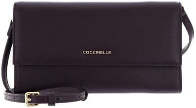 COCCINELLE Leren portemonnee schoudertas Metallic Soft Mini Bag Wallet Grained Leather Prune paars