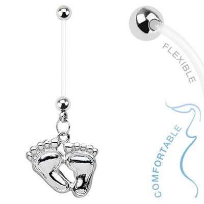 Fako Bijoux® - Zwangerschapspiercing - Babyvoetjes - 70mm - Zilverkleurig