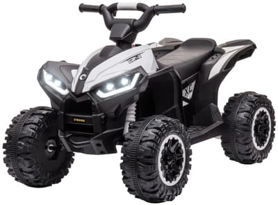 Elektrische Kinderquad - Voertuig met 4 Wielen - 12V - tot 6 km/u - Kinderen 3-5 jaar - met USB-aansluiting en Claxon - LED-Koplampen & Muziek - Kindervoertuig - Accuvoertuigen - Zwart + Wit