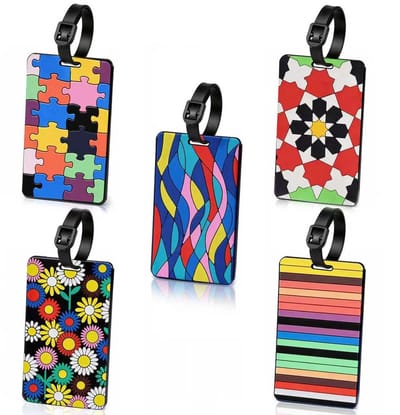 BOTC Kofferlabels - Silicone Bagagelabel - 5 stuks Kofferlabel - Reisaccessoire - Naamlabel - 10.5 x 6.5 cm - Bloemen