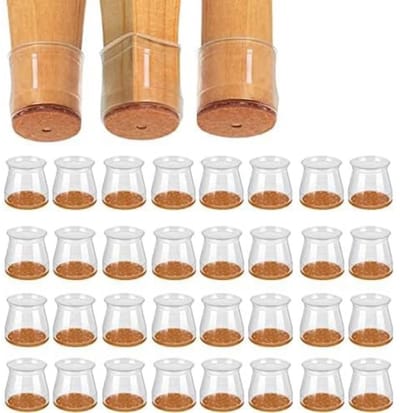 TOVBMUP Stoelpoot beschermers - Stoelpoot Doppen - Ronde poten - Anti-Kras Vilt - Vloerbescherming - 20-33mm - Transparent - 32 Stuks