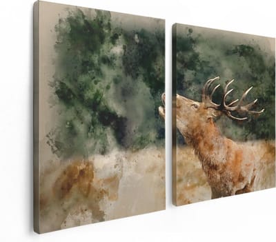 Artaza Canvas Schilderij Tweeluik Hert Aquarel - Abstract - 120x80 - Foto Op Canvas - Canvas Print