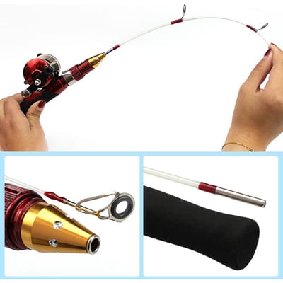 Combo Canne à Pêche 2 Pièces Pêche au Lancer Poignée Douce Canne à Pêche d'Hiver sur Glace Fibre de Carbone Mini Canne à Pêche Matériel rouge