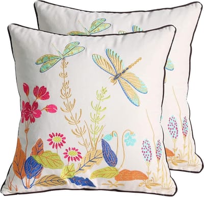 Set van 2 geborduurde decoratieve kussenslopen 45x45cm bank vierkante kussenslopen kussen voor slaapkamer bank boerderij decor (libel)