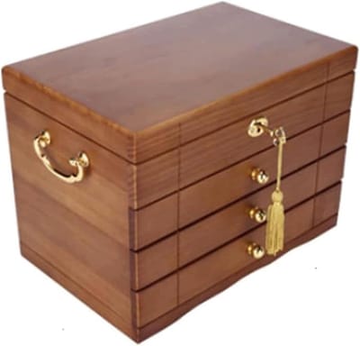 Sieradendoos Hout - Juwelen Opberger - Sieraden Organiseren - Met Slot en Spiegel - 3 Laden - Bruin