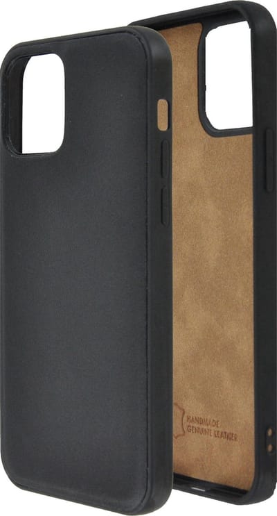 Geschikt voor iPhone 12 Pro Hoesje - iPhone 12 Pro hoesje Echt leer Back Cover P Case Zwart