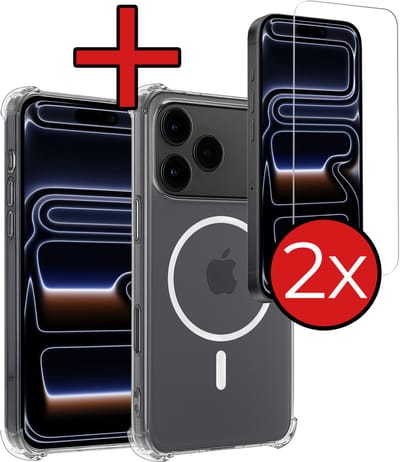 Hoesje - Met 2x Screenprotector - Geschikt voor iPhone 17 Pro / 18 Pro - Magsafe Compatible - Sterk & Shockproof - Shock Proof Case - Back Cover - Telefoon Hoes - Telefoonhoes - Transparant