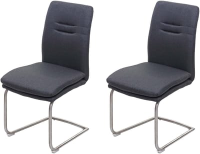 Set van 2 eetkamerstoelen MCW-H70, keukenstoel sledestoel, stof/textiel geborsteld roestvrij staal ~ donkergrijs