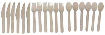 Gerimport Bestekset - bamboe - 18-delig - 6 vorken - 6 lepels - 6 messen - naturel - 15 cm - BBQ