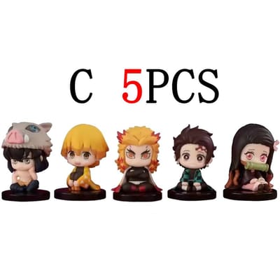 Figurine Jouet Anime Demon Slayer - Kimetsu No Yaiba Version Q - Tanjiro Inosuke Zenitsu Assis Modèle Figurine PVD Poupée Objet de Collection