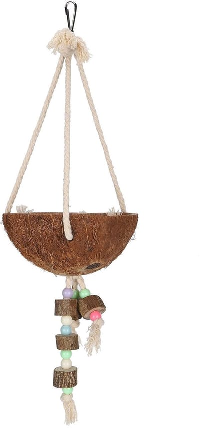 Dailygoods- Kokosnoot Schommel - Vogelhuis - Natuurlijke Kokosnoot - Papegaai Speelgoed - Hangende Kooi - Diameter 12 cm - Vogelnest