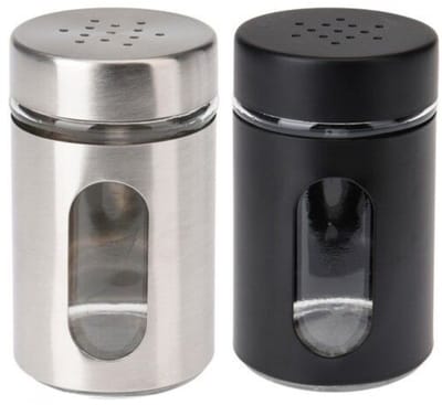 Excellent Houseware Peper- en Zoutstrooier set - glas - zwart en zilver - 94 ml